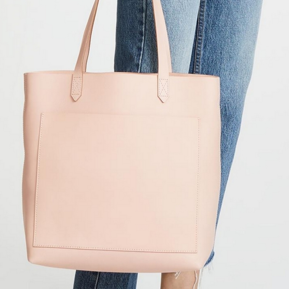 Madewell Medium Leather Transport Tote in Petal Pink